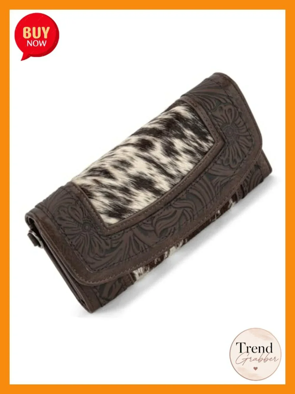 Women's Western Floral Tooled Cowhide Wristlet Wallet with RFID Blocking